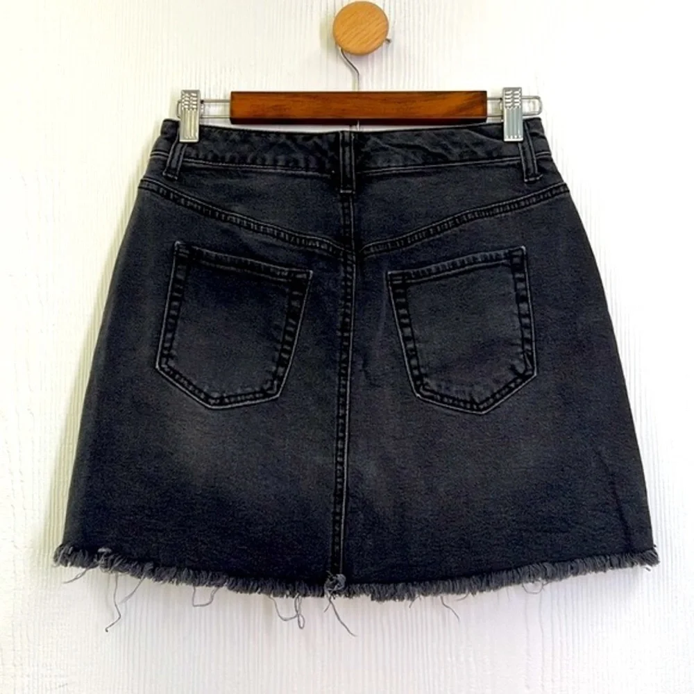 Wild Fable - Black Stonewash Frayed Zip Up Denim Cotton Mini Skirt Size 4 - Picture 7 of 9